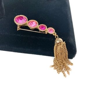 Sarah Coventry Gold Tone Pink Rhinestone Brooch Pi